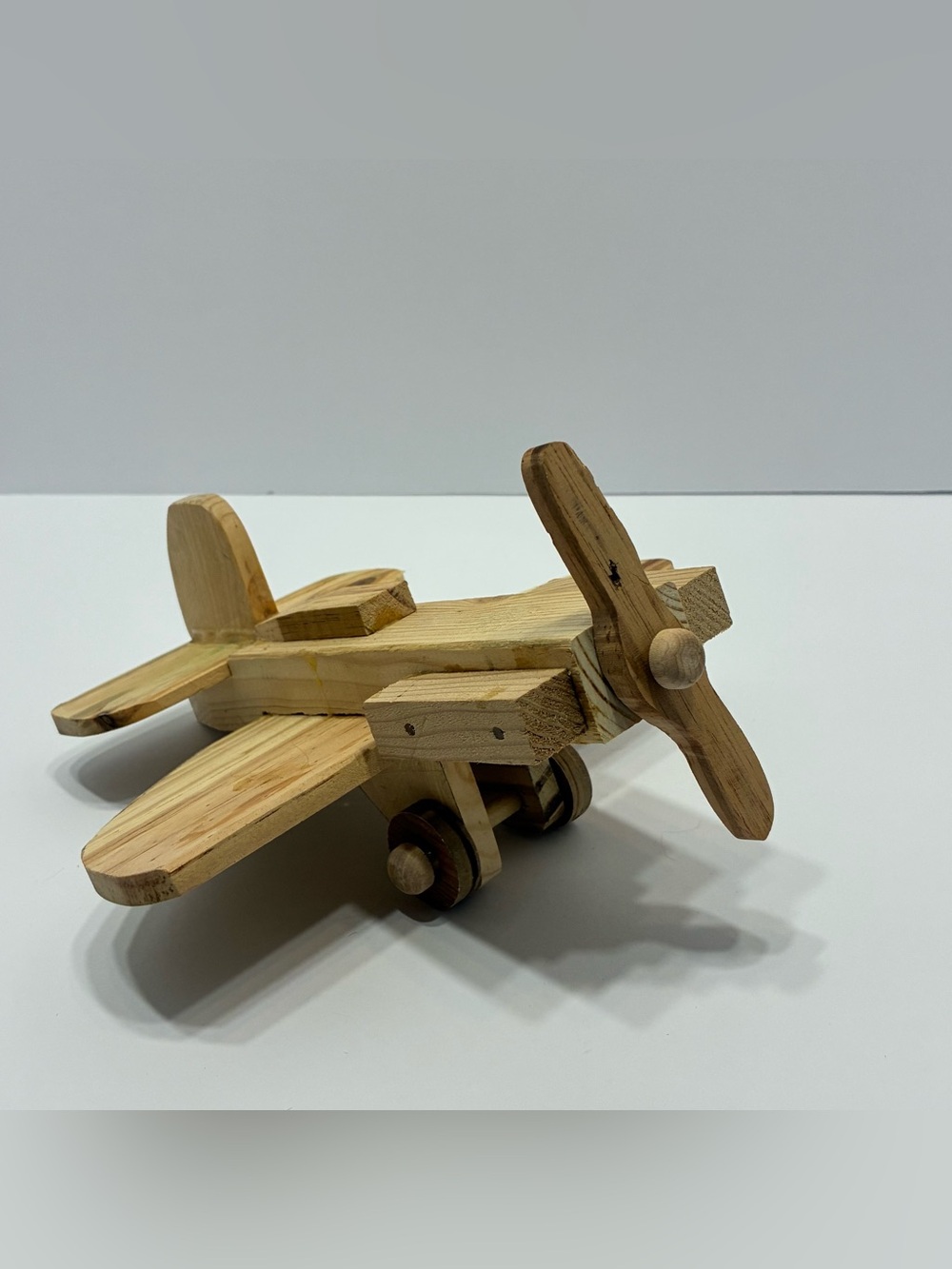 8” Handcrafted Wooden Toy Airplane Natural Wood Pretend Play Kids Toy